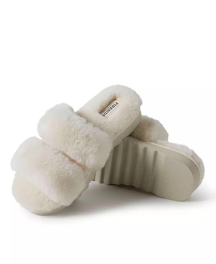 Женские тапочки Dearfoams Benalla из натуральной овчины с двойной окантовкой и пушистым узором, коричневый/бежевый — фото 2