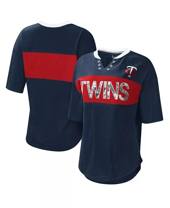 

Женская темно-сине-красная футболка Minnesota Twins с вырезом на воротнике Touch
