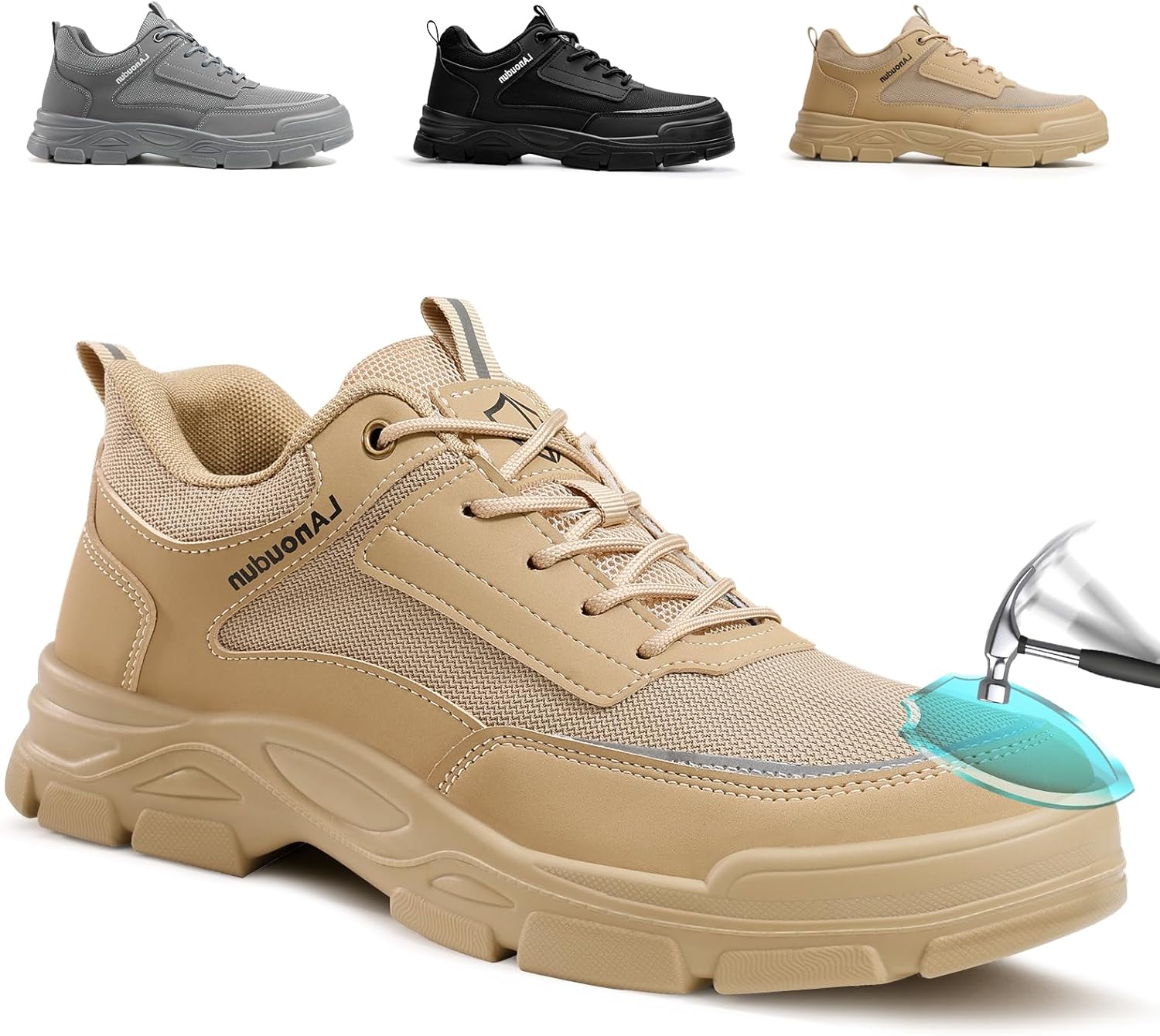 

Мужские ботинки с стальными носками Легкие туфли Удобные мужские сапоги Неразрушимая защитная обувь для мужчин Промышленные строительные кроссовки с стальным носком Мягкие мужские туфли Gusayex, коричневый