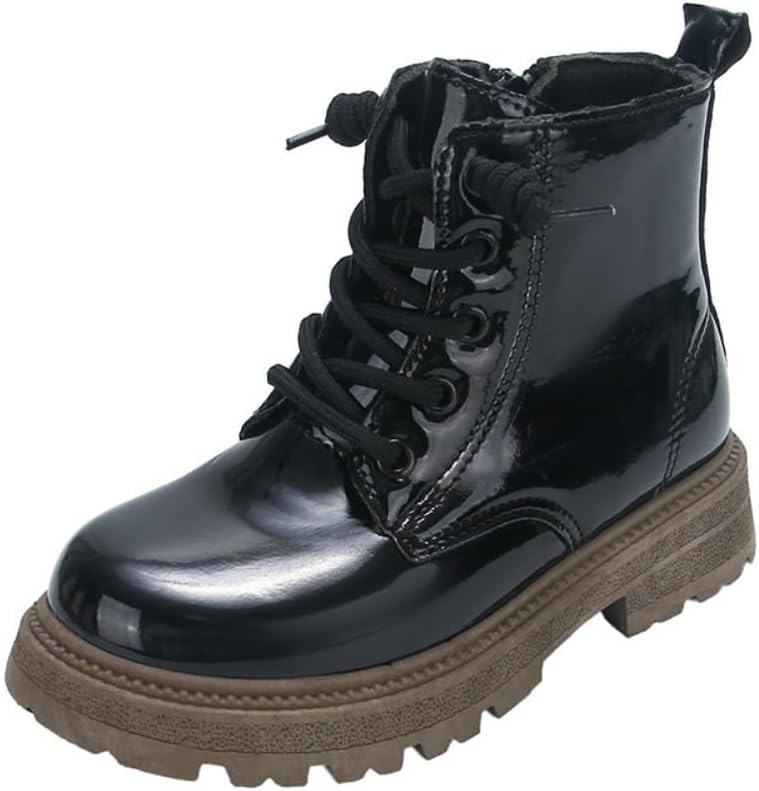 

Мальчики и девочки Водонепроницаемые ботинки на шнуровке до щиколотки Зимние уличные с боковой молнией Модные снегоступы для малышей/детей JGKDTX, Black