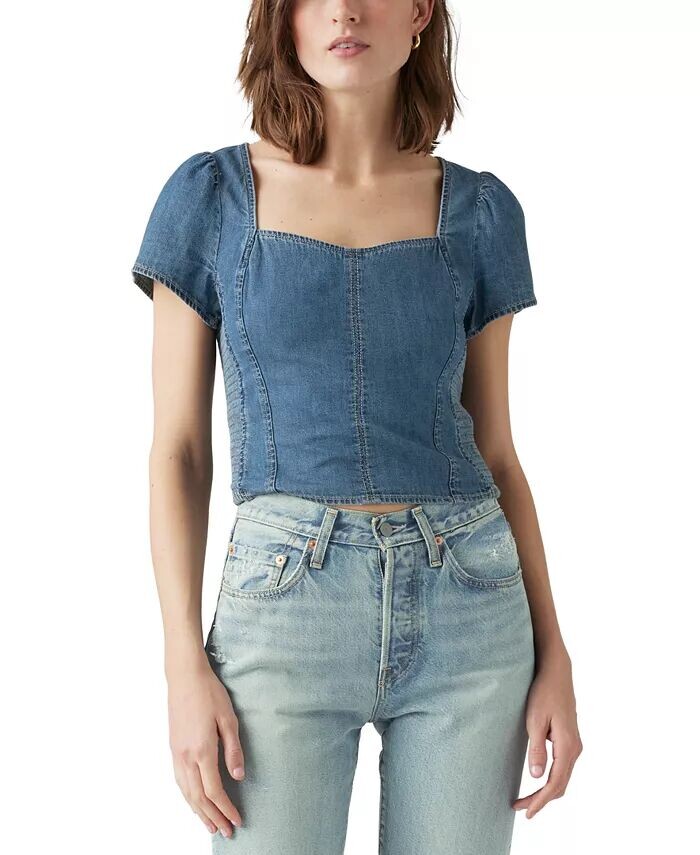 

Женский джинсовый корсетный топ с пышными рукавами Opehlia Levi's, синий