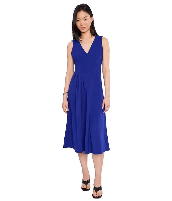 Платье миди с V-образным вырезом Scuba Crepe V-Neck Asym Pleat Midi Calvin Klein, Meadow