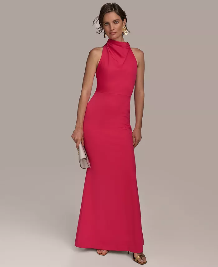 

Женское платье без рукавов на бретелях с металлической фурнитурой Hardware Halter Neck Donna Karan New York, красный