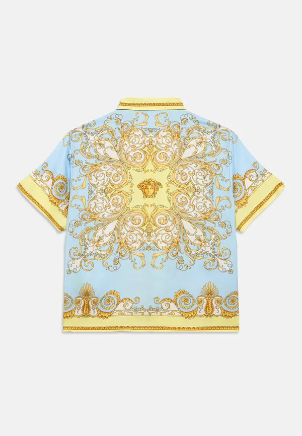 Рубашка барокко детская рамадан унисекс блузка на пуговицах Versace, Pale Yellow/Pastel Blue — фото 2