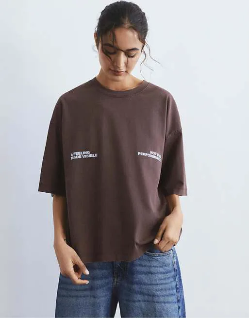 

Коричневая футболка с надписью Pull&Bear Brown, Коричневый, Коричневая футболка с надписью Pull&Bear Brown