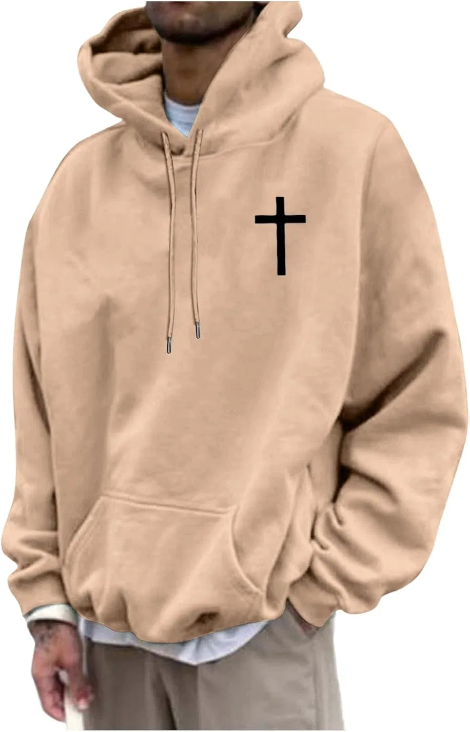 Худи мужское с принтом Cross, Khaki