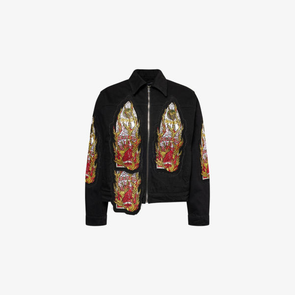 

Джинсовая куртка с вышивкой Flame Glass Who Decides War By Ev Bravado, черный