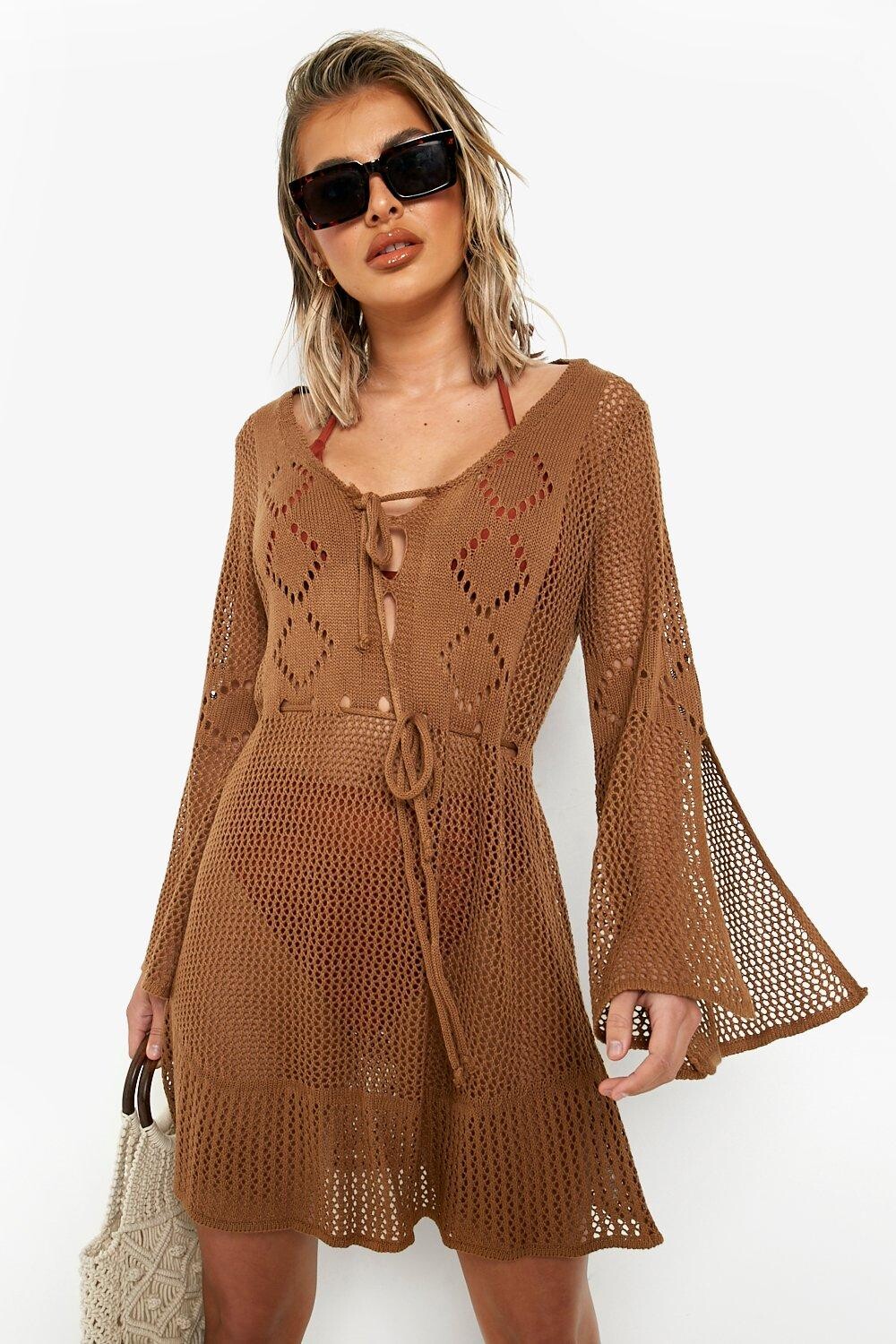 

Пляжное мини-платье с вырезами крючком Boohoo, мокка