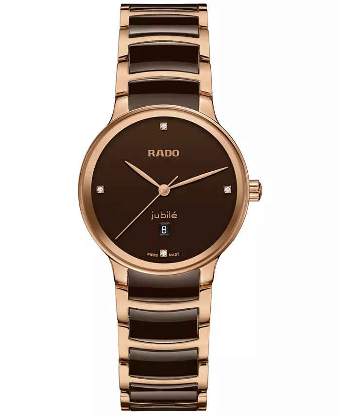 

Женские наручные часы Swiss Centrix с бриллиантовыми вставками, коричневая керамика и розовое золото PVD, 31 мм Rado