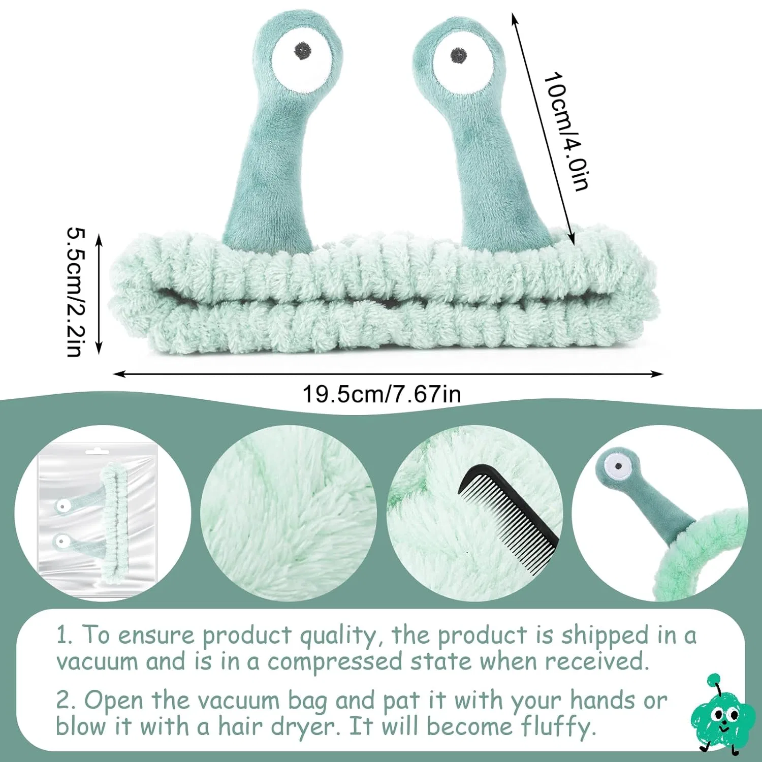 Косметический ободок для умывания «Улитка» от Sibba Sibba, Light Green — фото 2