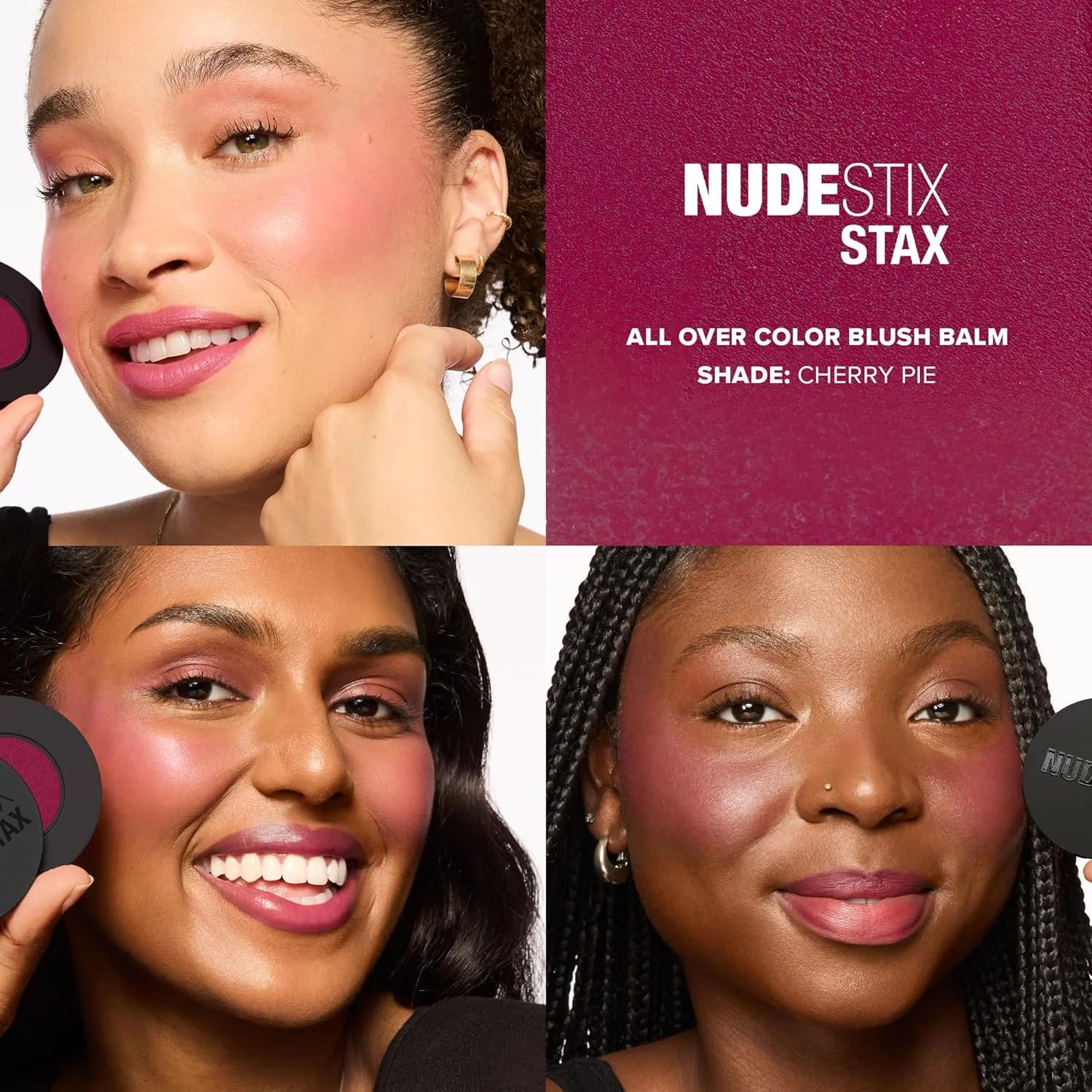 Кремовые румяна Nudestix STAX All Over Color Blush Balm - многофункциональные кремовые румяна для щек, глаз и губ с мягким матовым финишем., Cherry Pie — фото 3