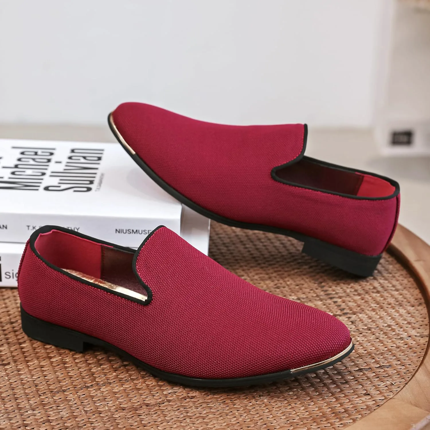 

Мужские роскошные бархатные лоферы с отделкой под пенни FLQL, обувь для вечеринок и танцев, замшевые свадебные туфли, размеры 7-13, красный