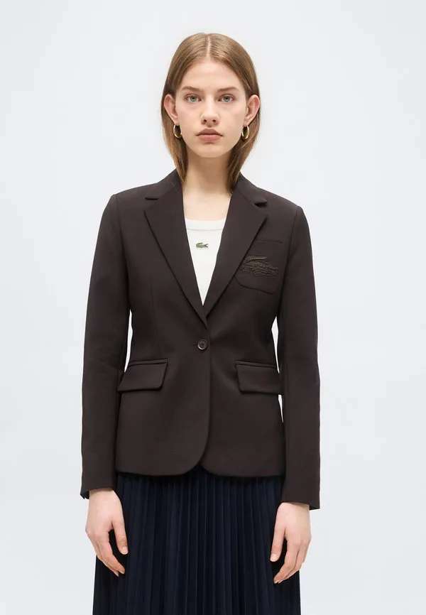 Блейзер Lacoste Dark Brown, приталенный крой, коричневый — фото 3