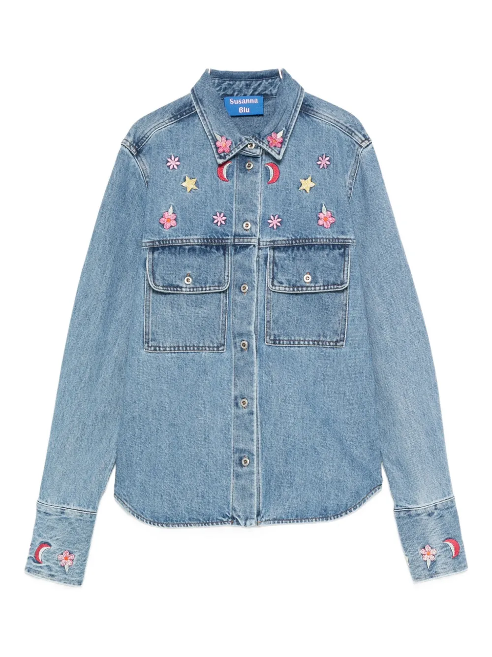 

Джинсовая рубашка с цветочной вышивкой SUSANNA BLU, синий