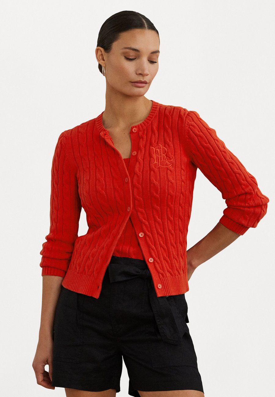 

Кардиган Lauren Ralph Lauren CABLE KNIT COTTON CARDIGAN, Bright Vermilion/Orange