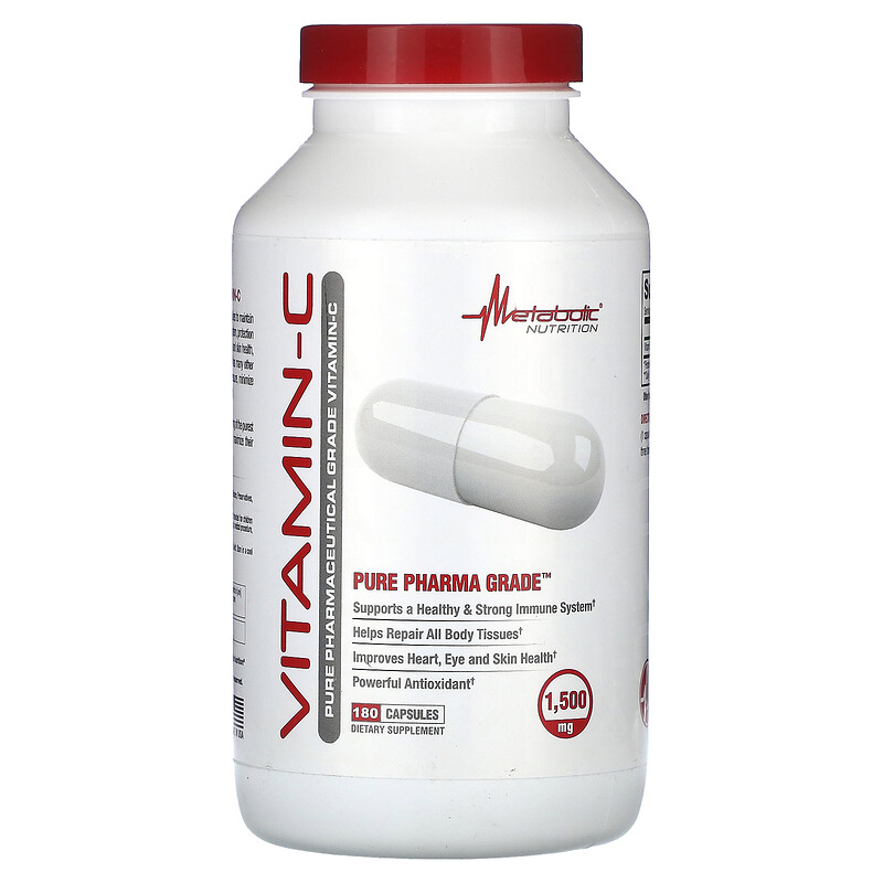 

Metabolic Nutrition, витамин C, 1500 мг, 180 капсул (750 мг в 1 капсуле)