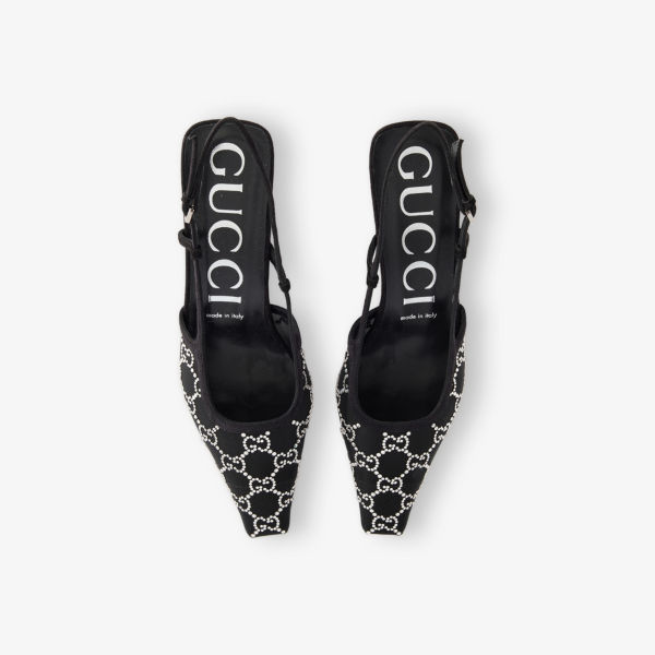 Туфли Gucci GG Crystal с открытой пяткой и принтом из логотипом, черный — фото 2