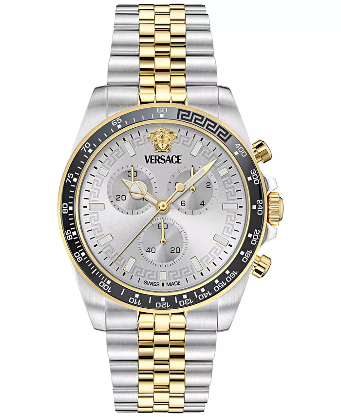 

Мужские швейцарские часы-хронограф Greca Chrono Wave с двухцветным браслетом из нержавеющей стали 43 мм Versace