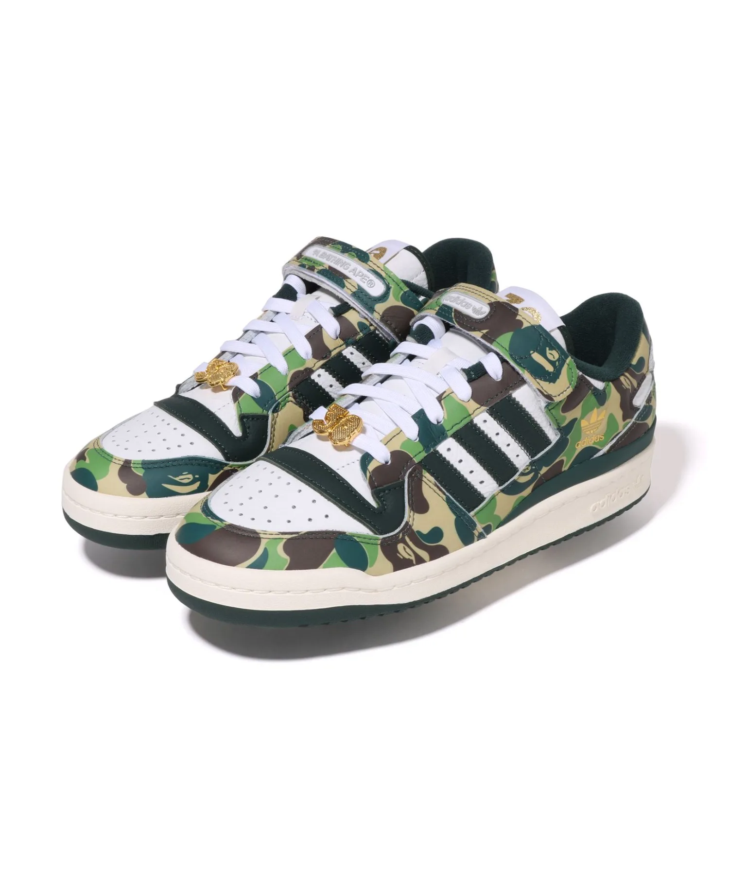Мужские кроссовки из натуральной кожи Forum BAPE ABC CAMO белые/зеленые adidas Originals — фото 4
