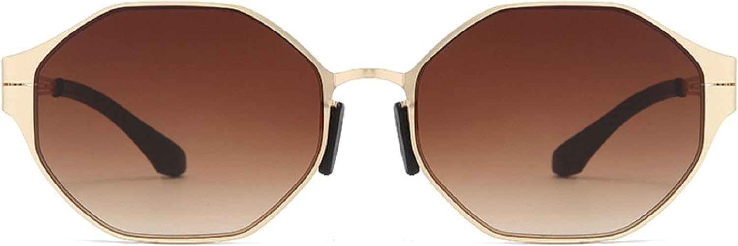 

Ретро-солнцезащитные очки квадратной формы с многоугольными линзами для женщин, 2025 год, роскошные модные шестиугольные солнцезащитные очки в металлической оправе, очки в стиле панк для женщин mincl, Brown