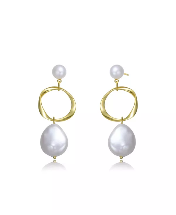 

Элегантные серьги-кольца из стерлингового серебра с покрытием из 14-каратного золота и настоящим пресноводным жемчугом Genevive, gold