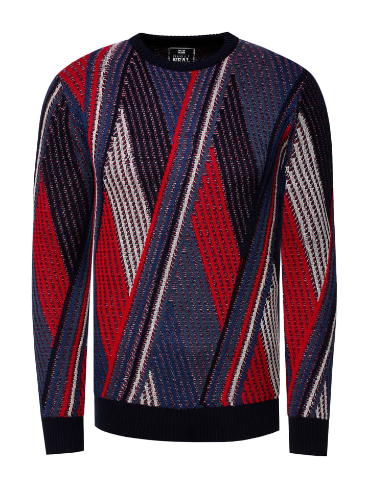 

Rusty Neal Тонкий вязаный свитер с круглым вырезом и цветовыми блоками, темно-синего цвета