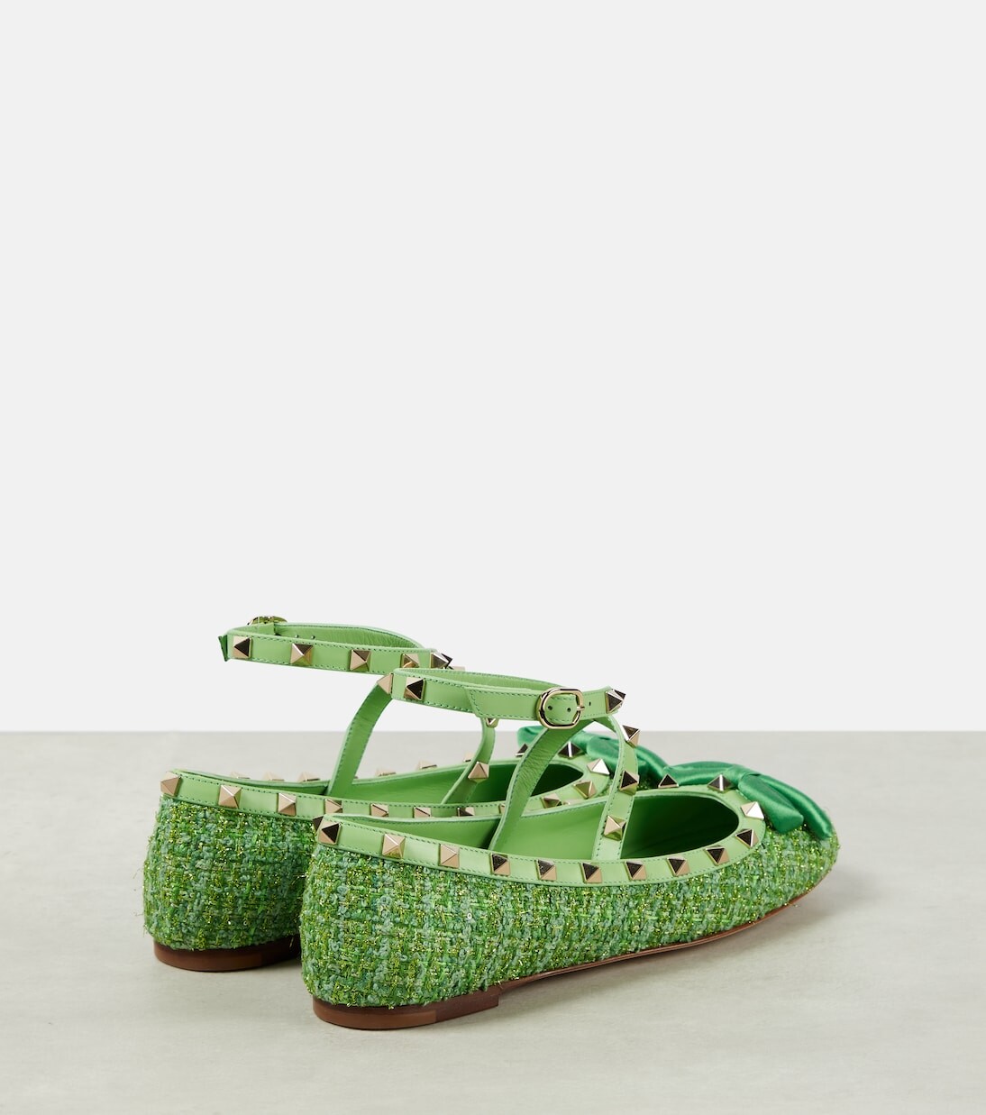 Твидовые балетки rockstud в стиле ламе Valentino Garavani, зеленый — фото 3