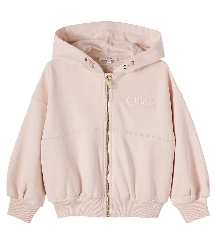 Толстовка на молнии из хлопкового трикотажа с логотипом Chloé Kids, розовый