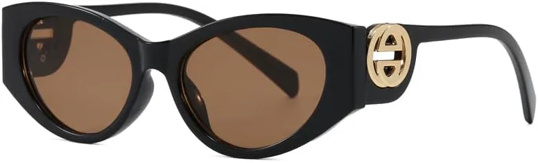 

Модные солнцезащитные очки «кошачий глаз» для женщин — ретро-очки в крупной оправе с защитой от УФ-излучения и декоративным логотипом ENSARJOE, Black/Brown