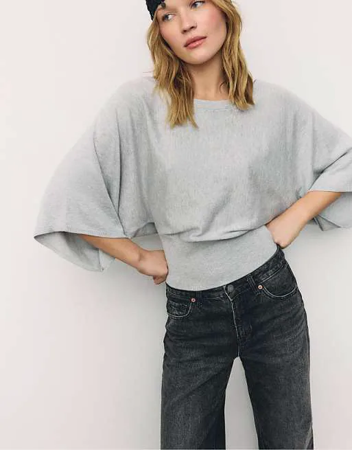 

Серый меланжевый джемпер с рукавами «летучая мышь» Stradivarius