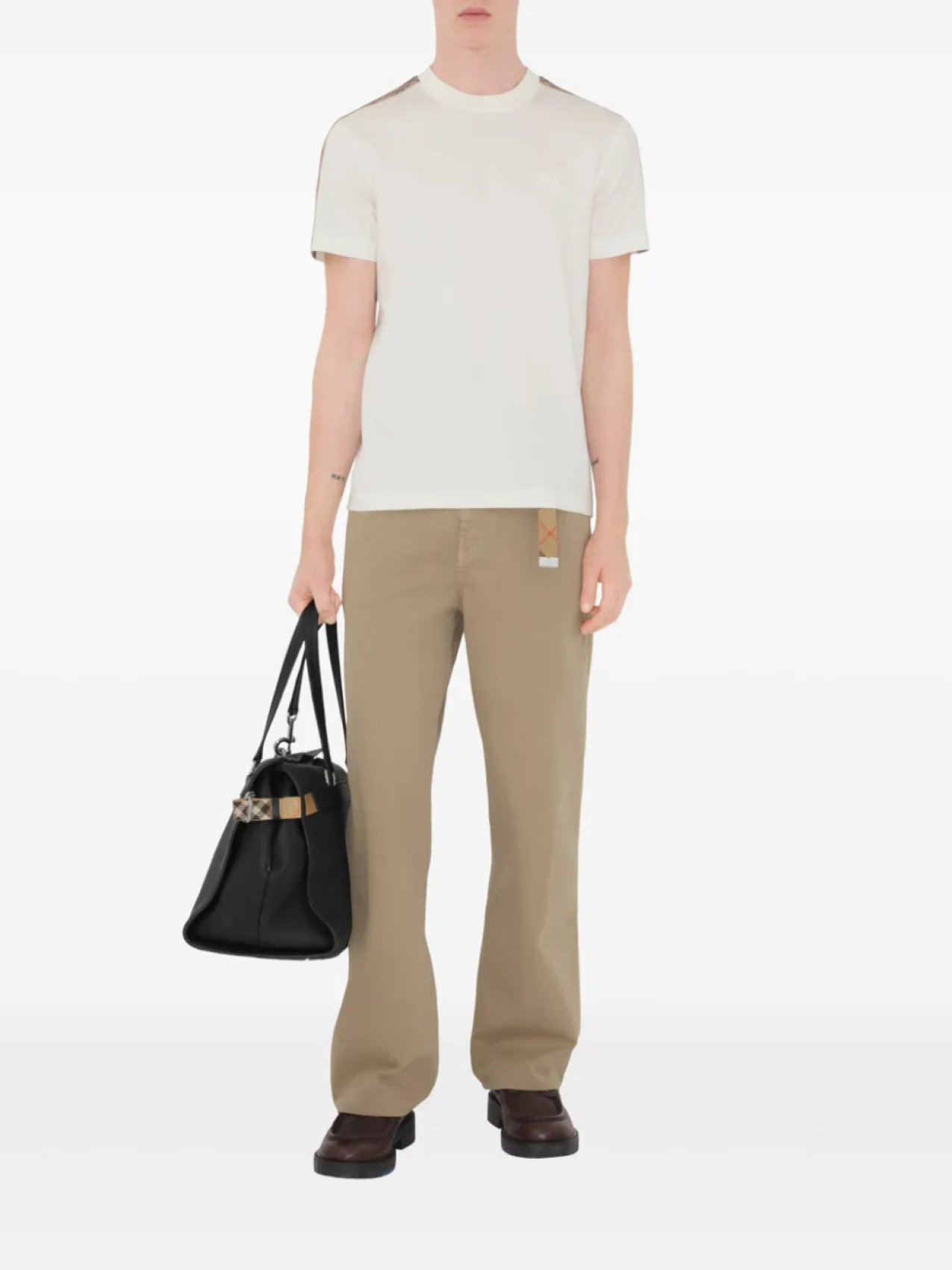 Футболка Burberry из хлопка с клетчатой отделкой, белый — фото 2