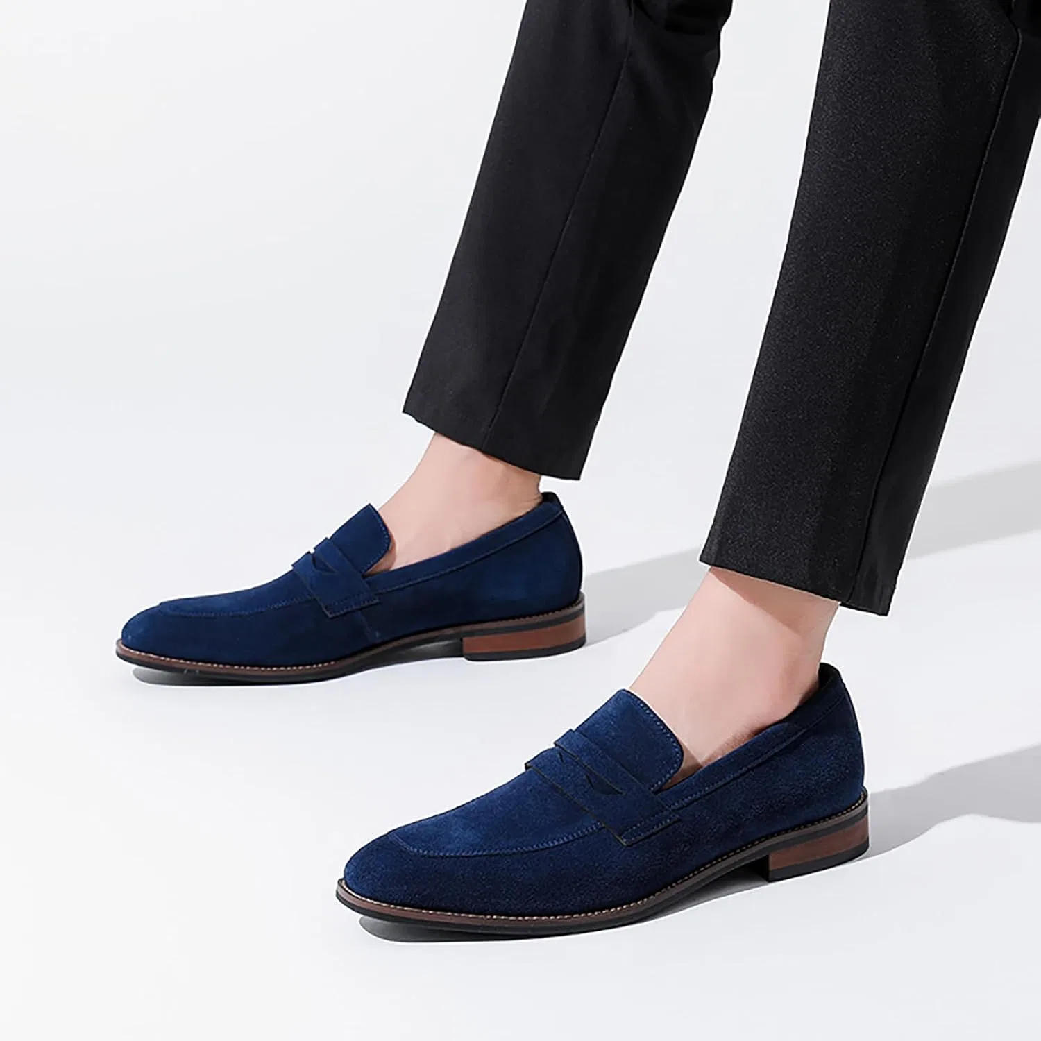 Лоферы мужские из замши, повседневные, Navy Blue — фото 4