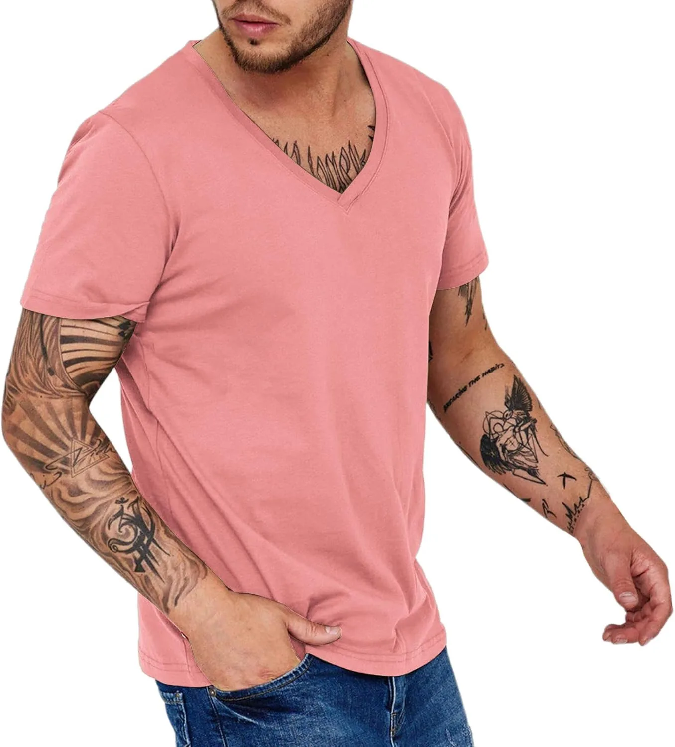 

Mens V Neck T-Shirts Short Sleeve Loose Fit Athletic Active Solid Moisture Wicking Tees Casual Stylish Elasticity Canbebig