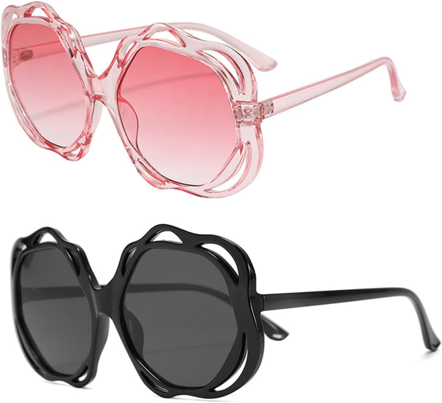 

Модные солнцезащитные очки большого размера овальной формы для женщин, ретро-дизайнерские градиентные очки с полой оправой, защита от УФ-излучения UV400, мужские круглые солнцезащитные очки willochra, 2pcs-black&pink
