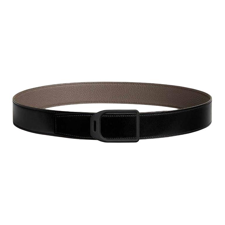 

HERMES Мужской ремень из телячьей кожи черный шириной 3,8 см, Black/Tin Gray