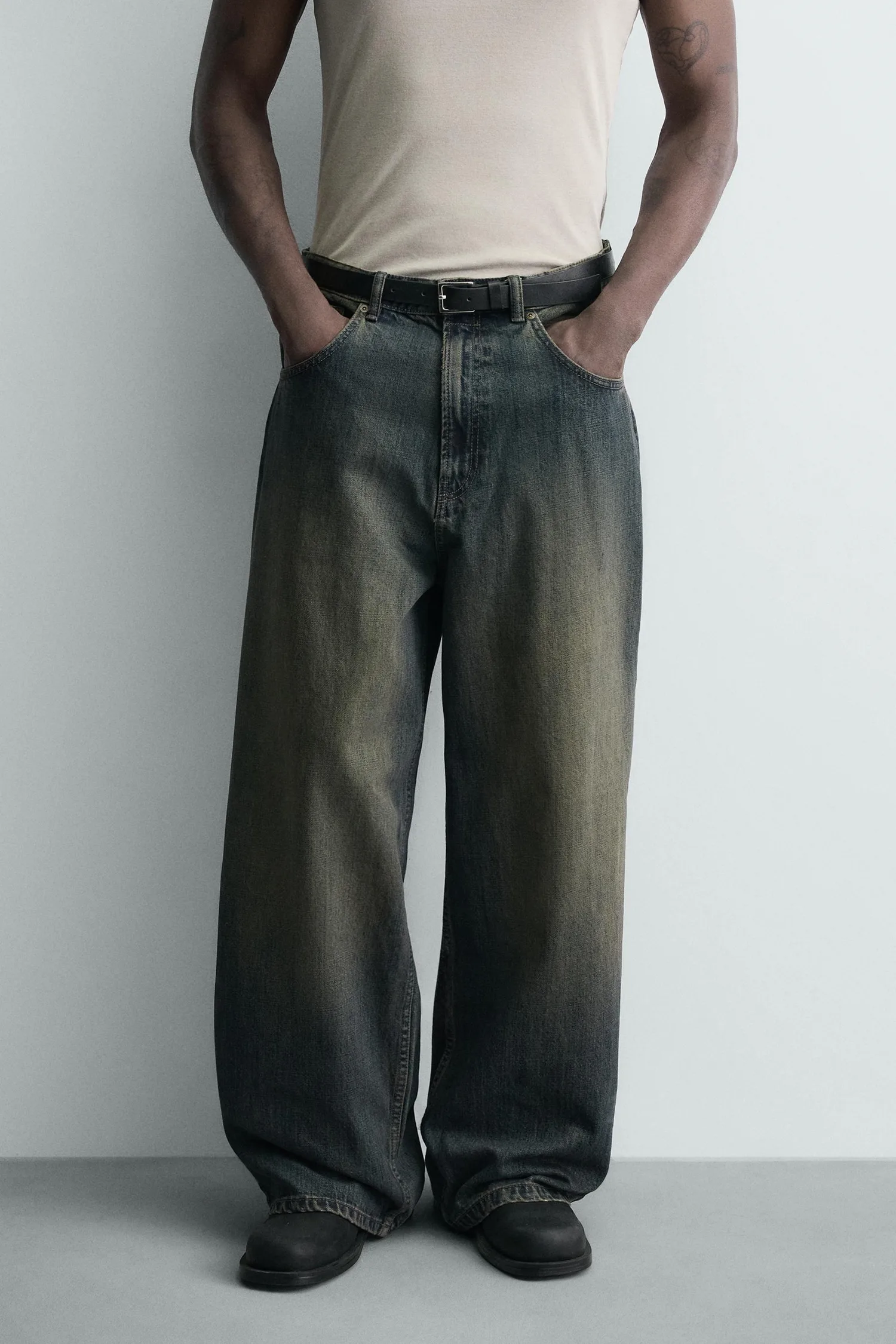 Рваные джинсы свободного кроя Zara, синий/зеленый — фото 2