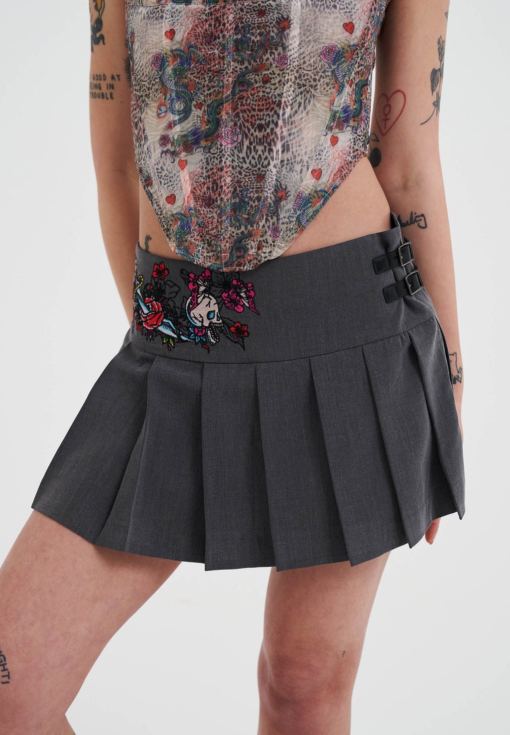 

Мини-юбка SKULL AND PANTHER PLEATED - Pleated skirt Ed Hardy, серый