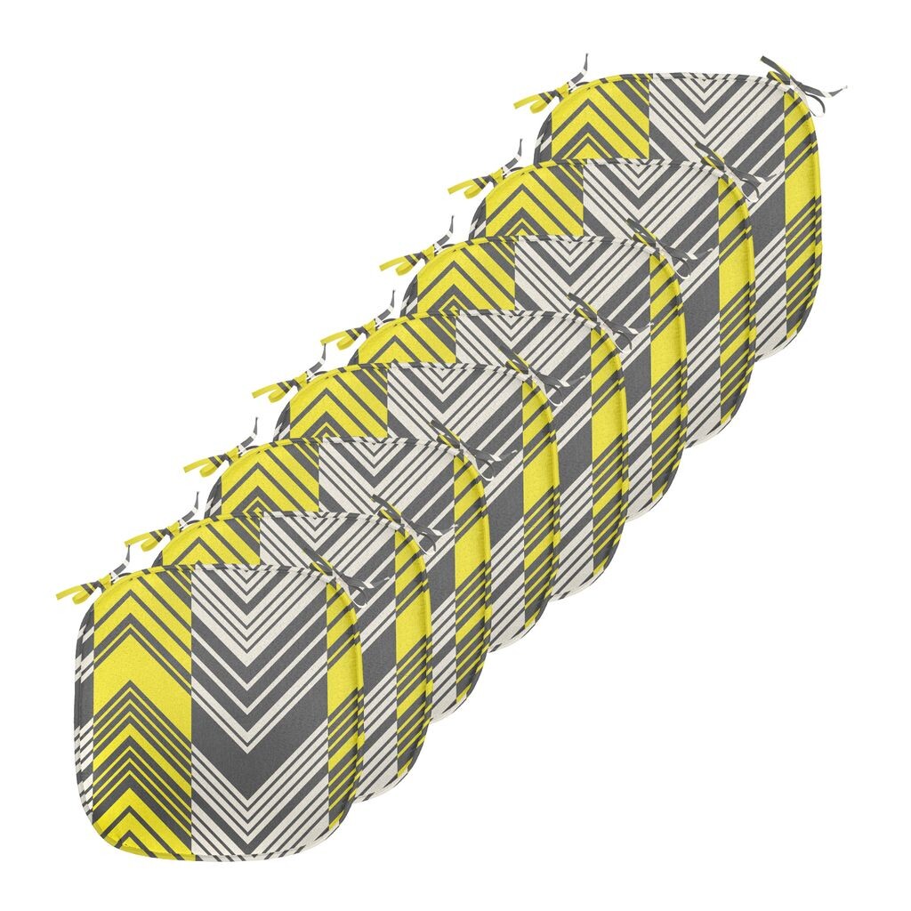 

ABAKUHAUS Желтые и белые подушки для обеденного стула, зигзагообразный узор, декоративная водонепроницаемая подушка с ремнями для кухонных сидений, 40 см x 40 см, упаковка из 8 шт., желтый, кремовый, серый