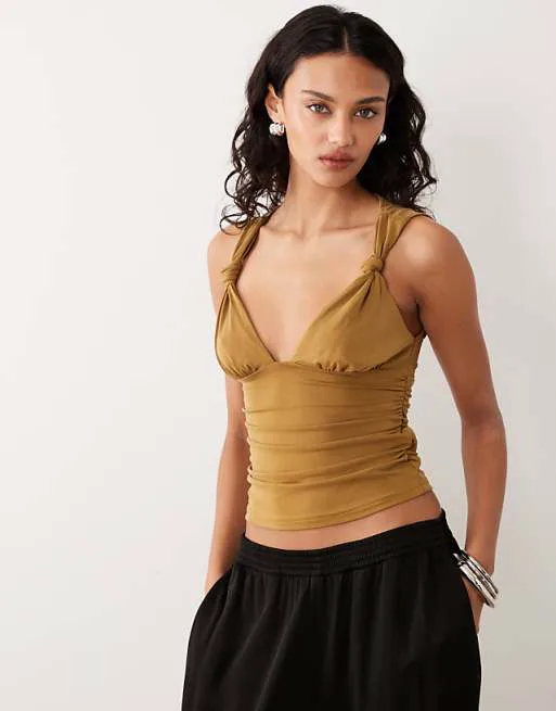 

Желто-зеленый топ Motel Priska с завязками из купро