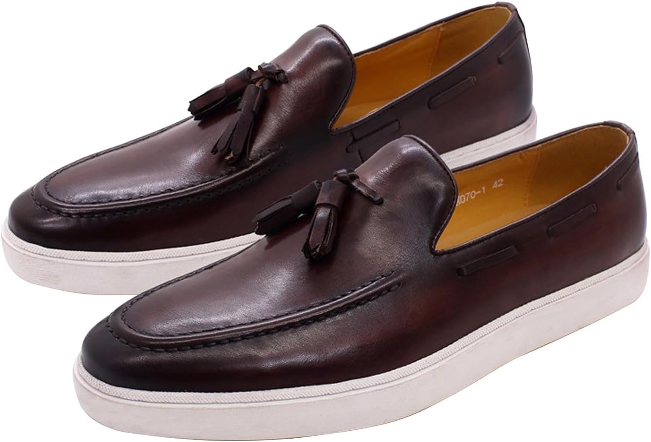 

Мужские повседневные туфли Santimon с кисточками, лоферы на плоской подошве, из натуральной кожи, модные деловые туфли-лоферы Стильные и удобные туфли для смокинга, Coffee