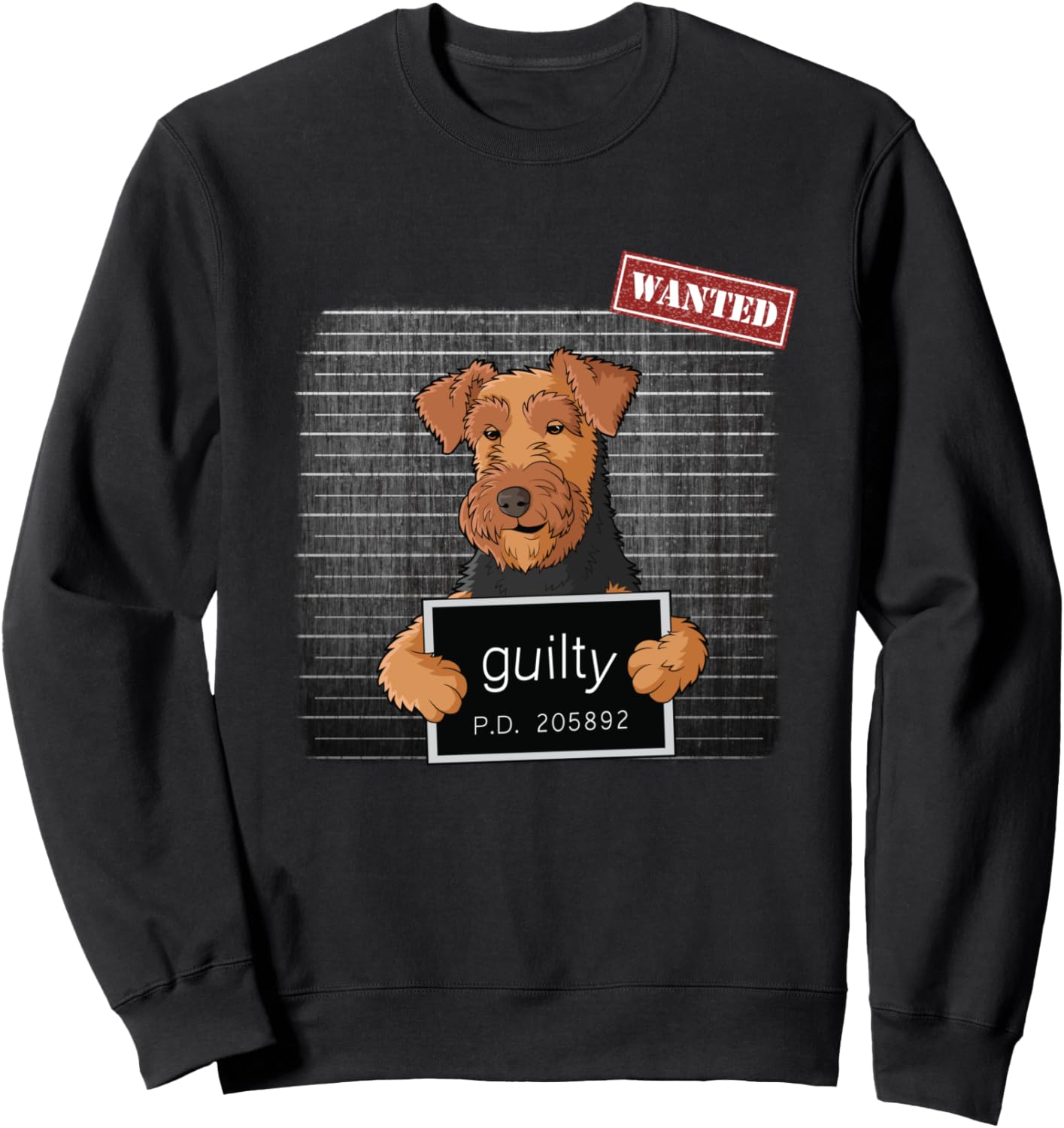 

Толстовка с изображением эрдельтерьера и надписью «Виновная собака» Bad Dog Mug Shot Airedale Terrier, черный