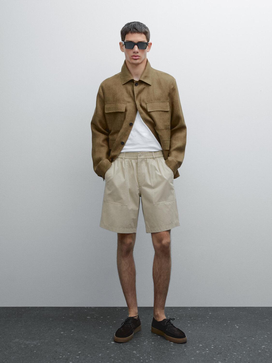 

Шорты-Бермуды из хлопкового поплина Massimo Dutti, песочный