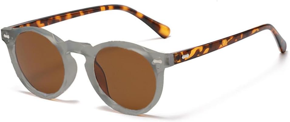 

Круглые солнцезащитные очки для женщин с декоративными заклепками, защита от УФ-излучения UV400, для мужчин в стиле панк, для занятий спортом на открытом воздухе, бега и езды на велосипеде UYPTK, Grey Leopard Tea