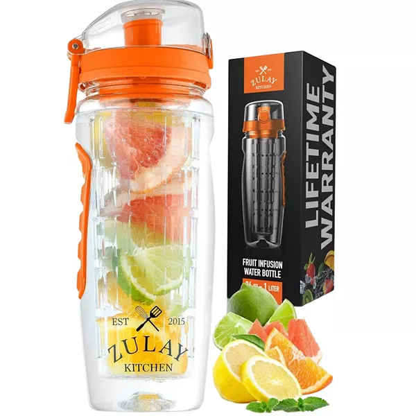 

Бутылка для воды с заварочным устройством для фруктов объемом 34 унции с герметичной крышкой и длинной стержневой насадкой Zulay Kitchen, orange