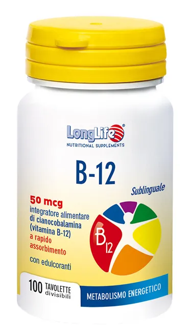 

Longlife B12 50 мкг 100 сублингвальных таблеток Добавка витамина B12 Long Life