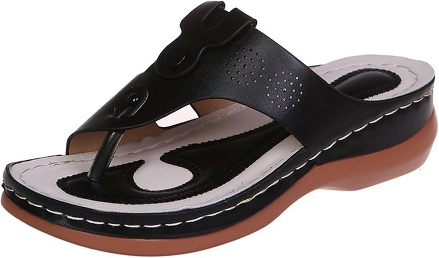 

Ортопедические женские сандалии Летние сандалии на танкетке Широкий размер Открытый носок Слипоны Бохо Винтажные шлепанцы Повседневные с поддержкой свода Подушки для ног Летние пляжные сандалии для отдыха Generic, черный