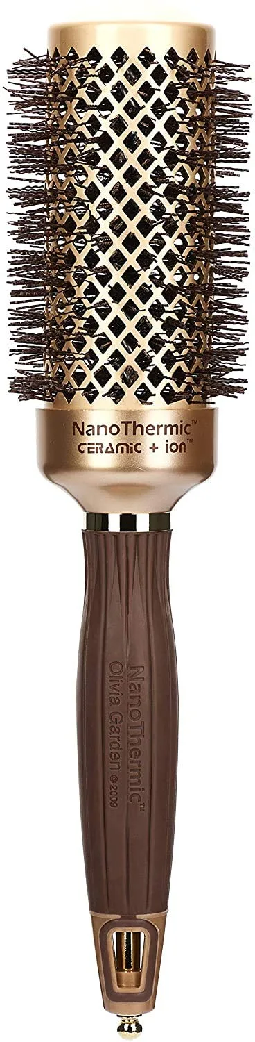 Термощетка для укладки волос Olivia Garden NanoThermic Ceramic + Ion Round Thermal Hair Brush - не электрическая - профессиональная щетка для нормальных и густых волос. 4,4 см, Gold / Chocolate