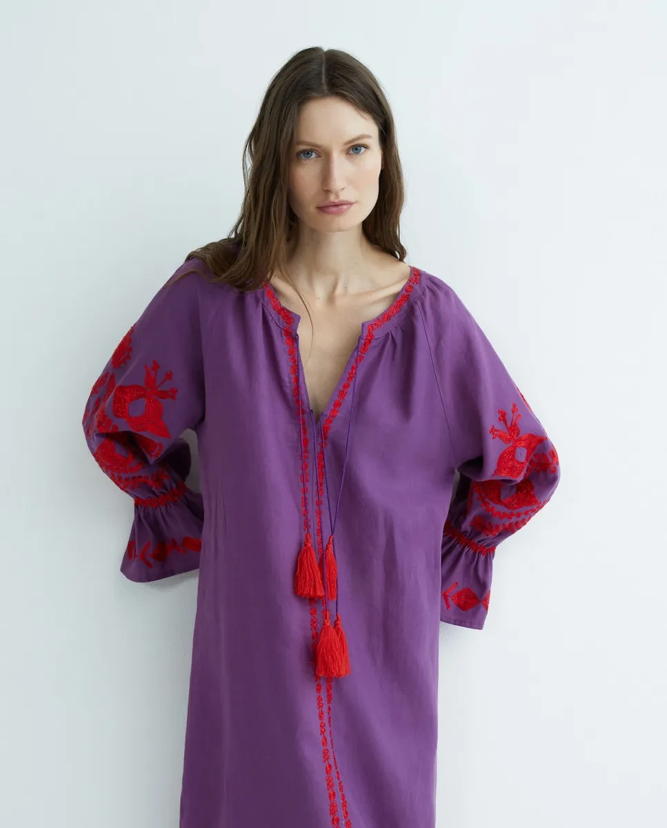 

Льняной кафтан с вышивкой Caftan by Mo, пурпурный