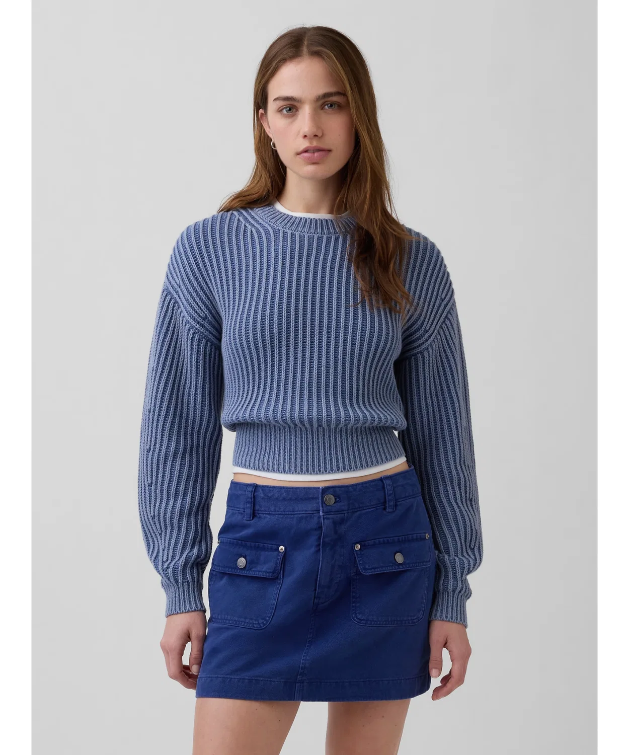 Свитер хлопковый Gap с коротким рукавом-бочонок, синий