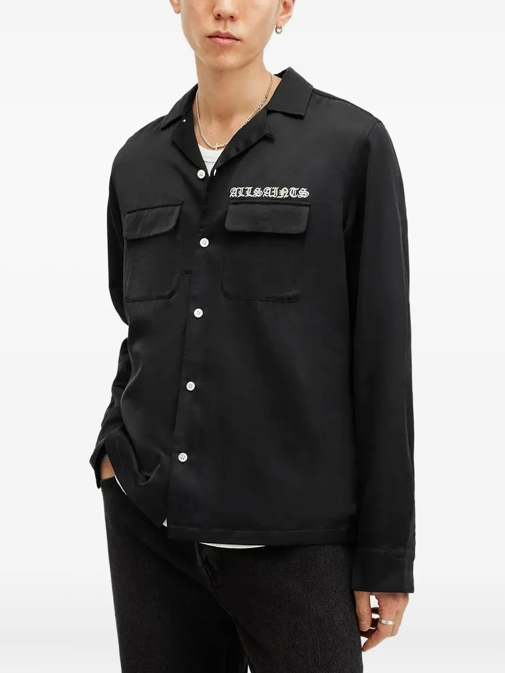 

Рубашка с вышитым логотипом AllSaints, черный